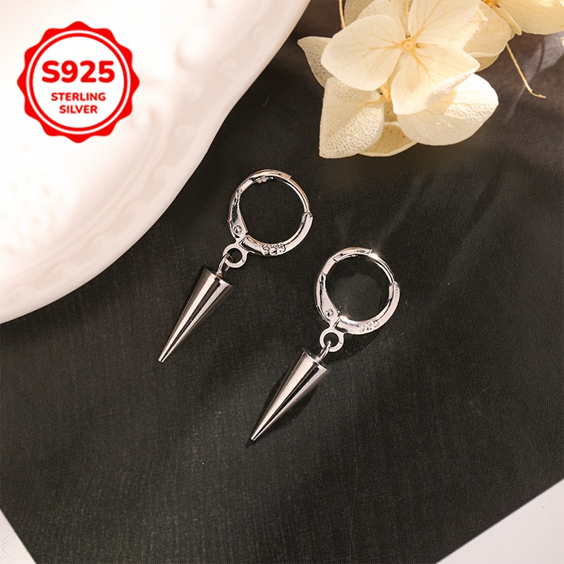 925 Silver Geometric Cone Dangle Earrings Low Allergy Hip Hop Style