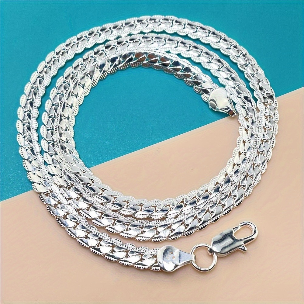 TEMU Collier chaîne plate à maillons cubains plaqué argent, unisexe, largeur 5 mm - Convient pour les fêtes de mariage, cadeau de bijou de mode