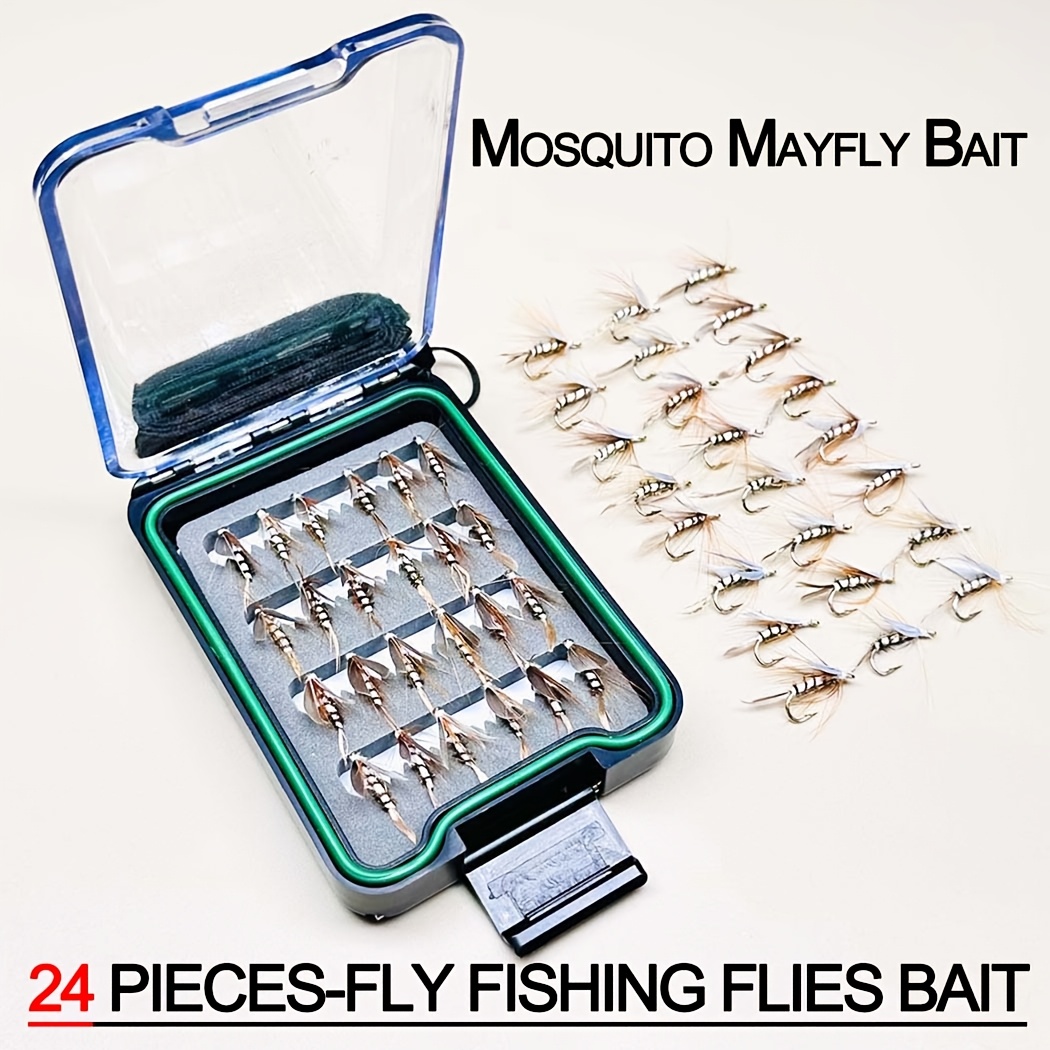 TEMU 24pcs Qievcrme Wet Fly Fishing Lures - Realistic Mayflies Suitable For Trout & Perch, Freshwater/saltwater Wet Flies, Trout Bait, Fly Fishing ()