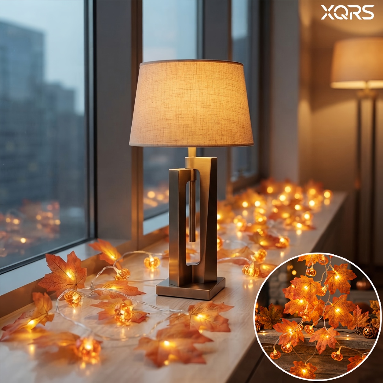 TEMU Guirlande Lumineuse d'Automne Citrouille et Feuille d'Érable (10 LED 79.5In) - Parfaite pour Décorer les Cheminées, les Vitrines de Magasins et
