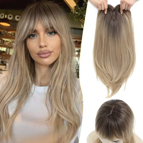 haar toppers voor vrouwen met dunner wordend haar - 18 lange gelaagde synthetische wiglets topper met 6.5x6.5 basis geschikt voor dagelijks gebruik, volume, pruikstukken voor dunner wordend haar, directe haardichtheid