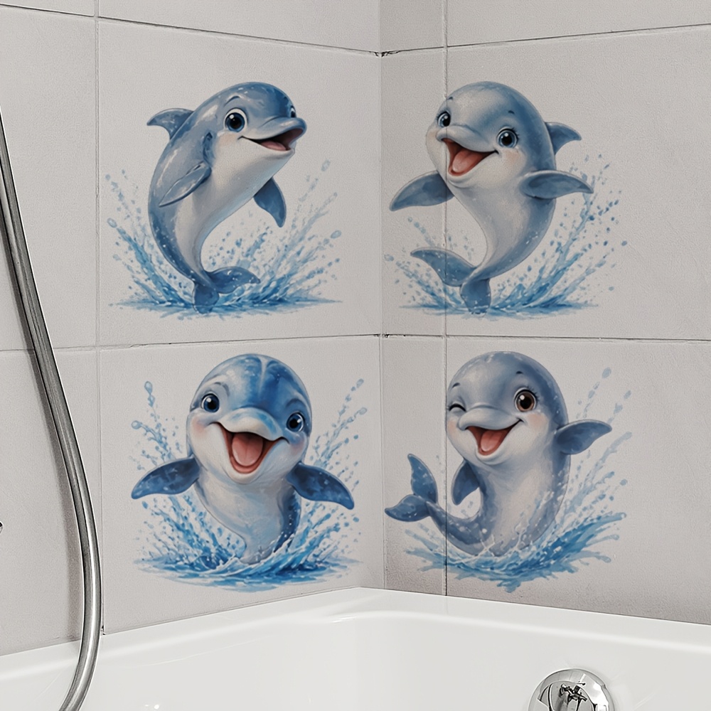 TEMU 1 adesivo da parete per bagno a forma di delfino , impermeabile, rimovibile e autoadesivo, decalcomania con animali marini, decorazione murale a