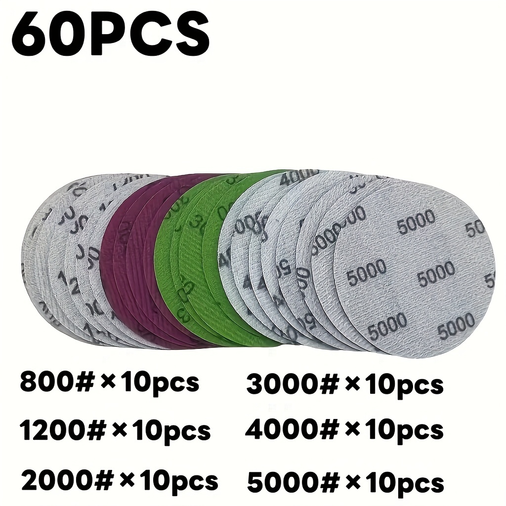 TEMU Set di 60/61 dischi per lucidatura, misura 125 mm, adatti per uso e a umido, con grane da 800, 1200, 2000, 3000, 4000 e 5000. Questo set di