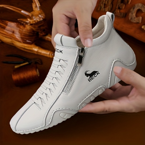 Zapatos de cuero para hombre de Zapatillas casuales transpirables con  cierre de cremallera, punta redonda de goma e insole de cu