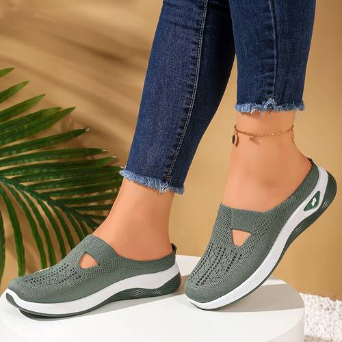 womens casual slip on walking shoes breathable knit mesh mule sneakers lightweight comfortable backless athletic shoes wedge platform loafers for women ideal for daily wear travel outdoor activities