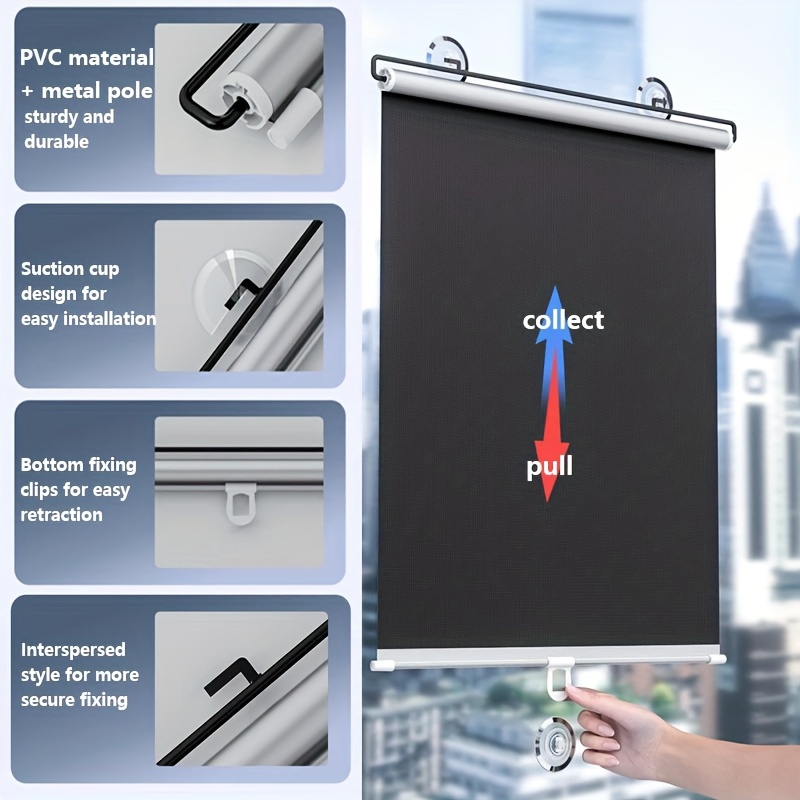 2pcs Window Balcony Office Sunshade Heat Insulation Roller Shades Full Blackout No-Drill Suction Cup Retractable Car