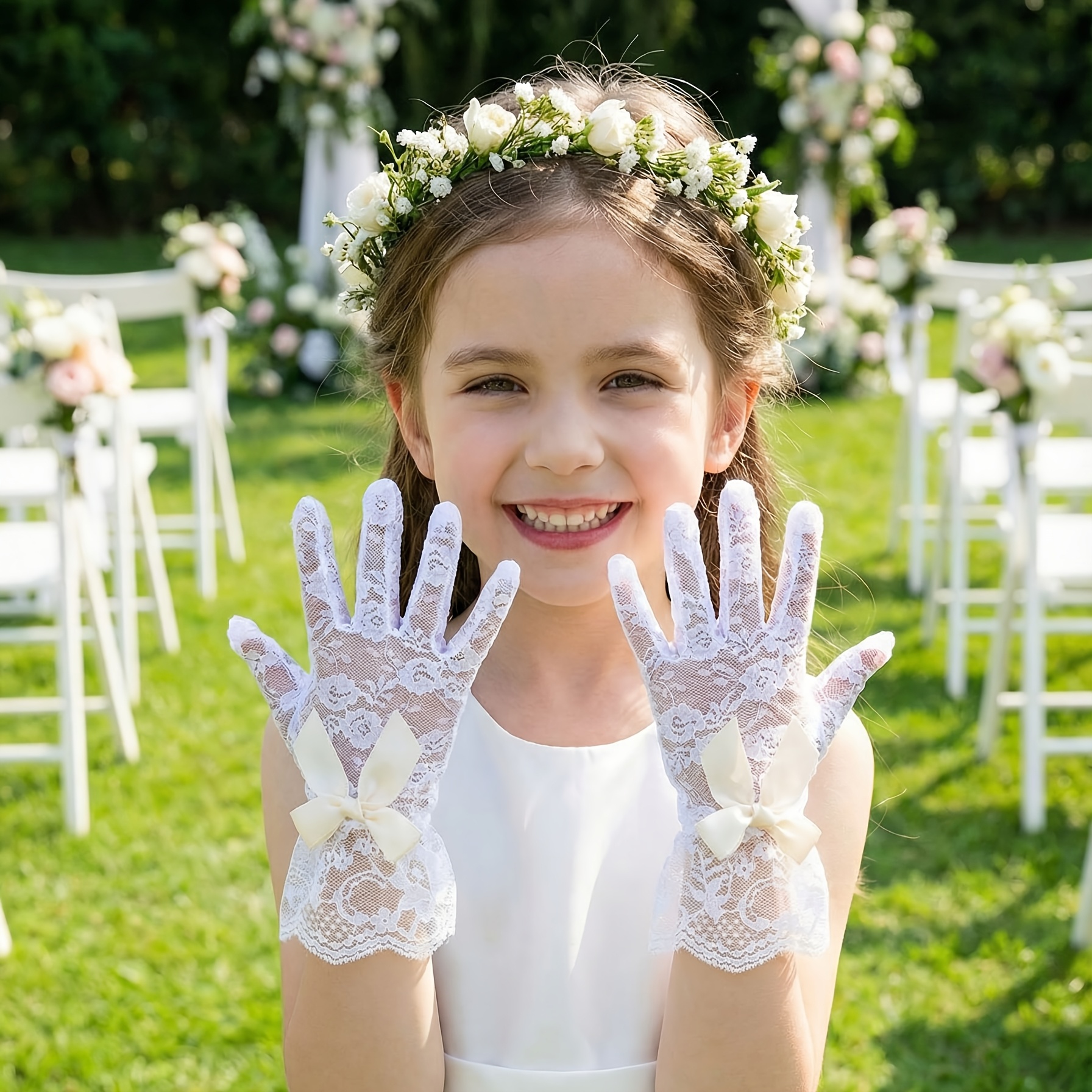 Image of 1 Pair Of Lace Gloves For Women And Girls Aged 4-12 Years - Lace Gloves For Wedding, Pageant, , & Birthday Princess Photo Props. & Princess Gloves - Lace Gloves For Stage