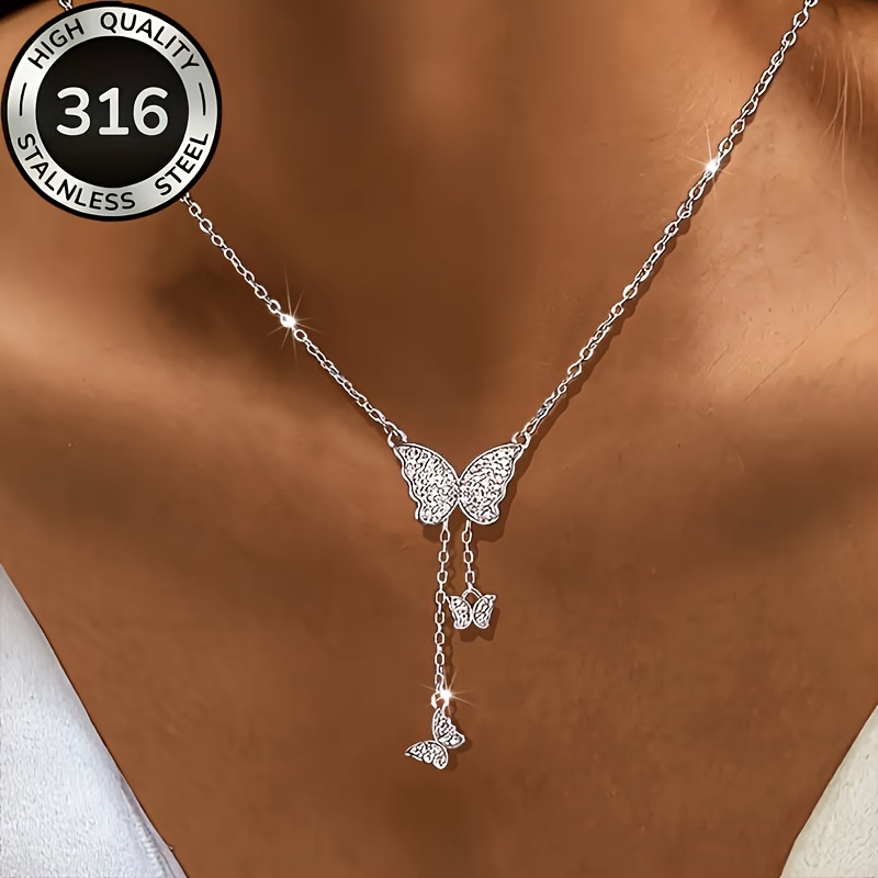TEMU Collana da donna con e nappa in acciaio inossidabile 316, con un design unico, elegante e sofisticato. Adatta per l'uso in , 癡 per donna/regalo