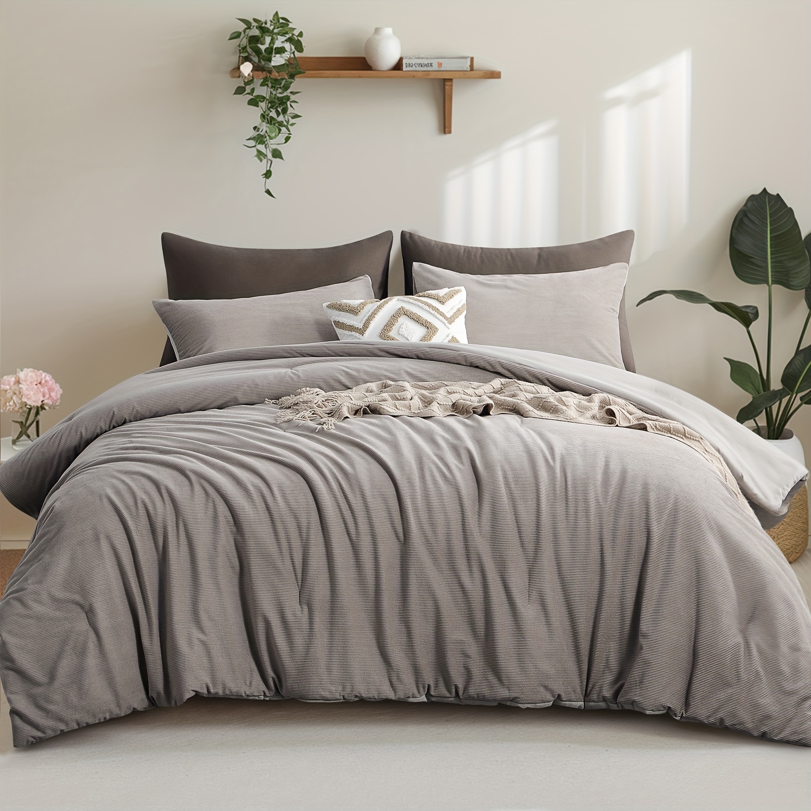 TEMU 2/3pcs Corduroy Comforter Set, And Cozy Bedding Set, Thick Velvet Comforter Set, Twin/queen/king Size, 1 Comforter With 1/2 Pillowcases