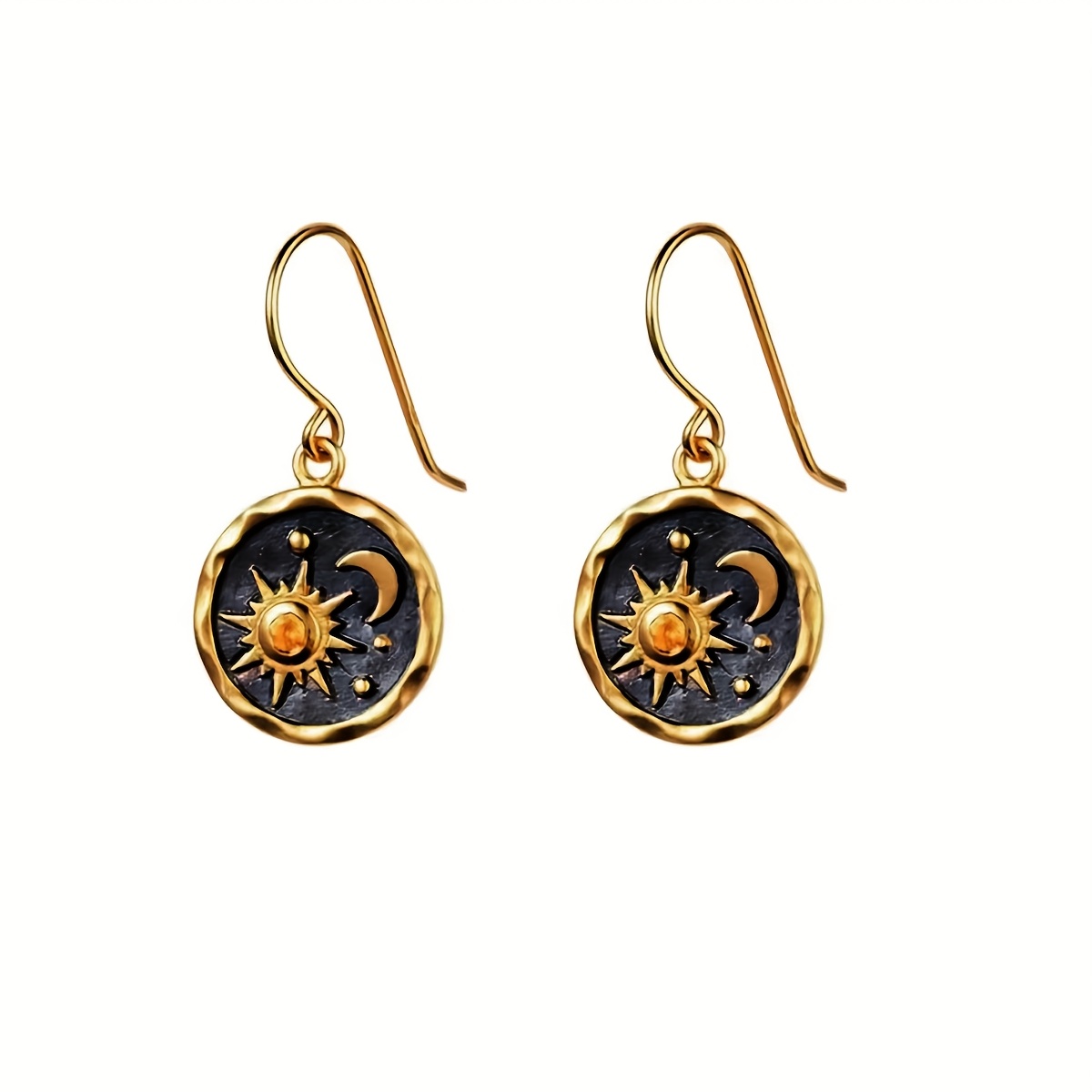 TEMU Un par de pendientes colgantes vintage góticos con de sol y luna, ideales como regalos para hombres como para mujeres, regalos de Halloween y