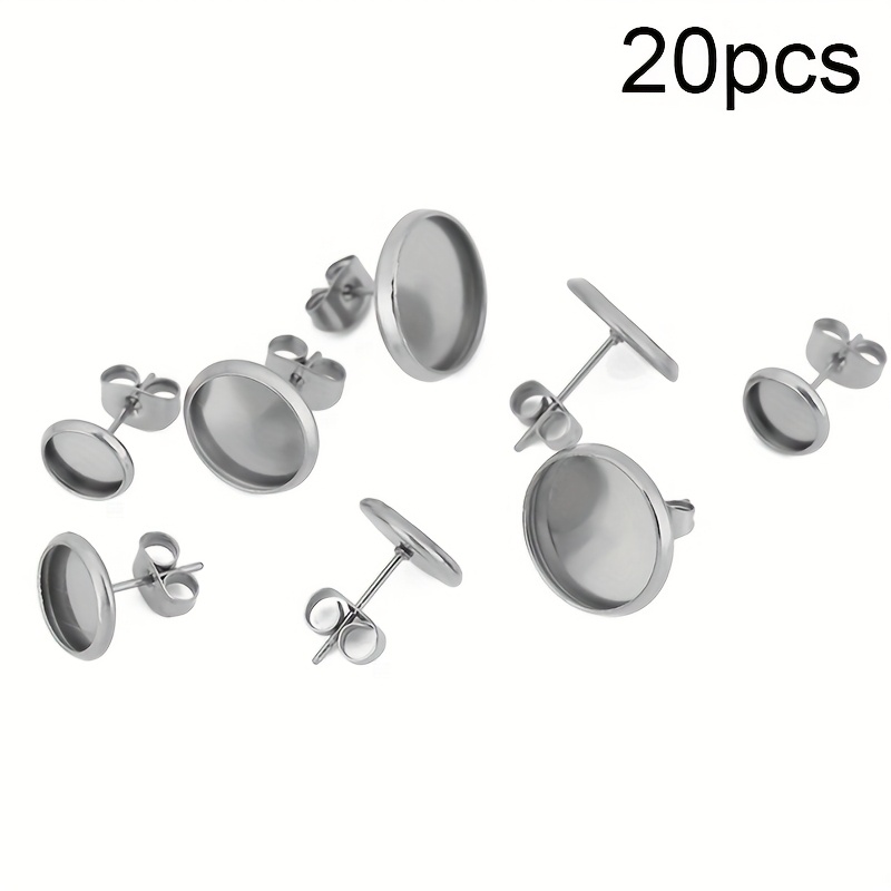 Image of 20pcs Pvd Never Fade Stainless Steel Earrings Settings With Earring Backs 6 8 10 12mm Cabochon Cameo Base For Jewelry Making