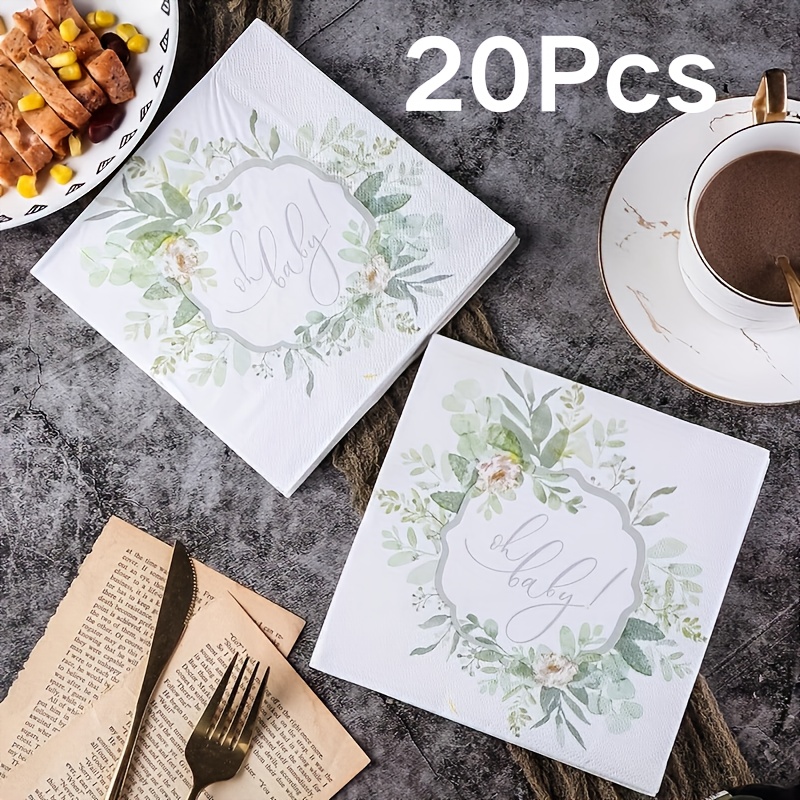 

20pcs Eucalyptus Leaf Baby Shower Napkins Greenery Birthday Party Supplies Sage Green Luncheon Napkins Disposable Paper Napkins For Baby Shower Table Decorations