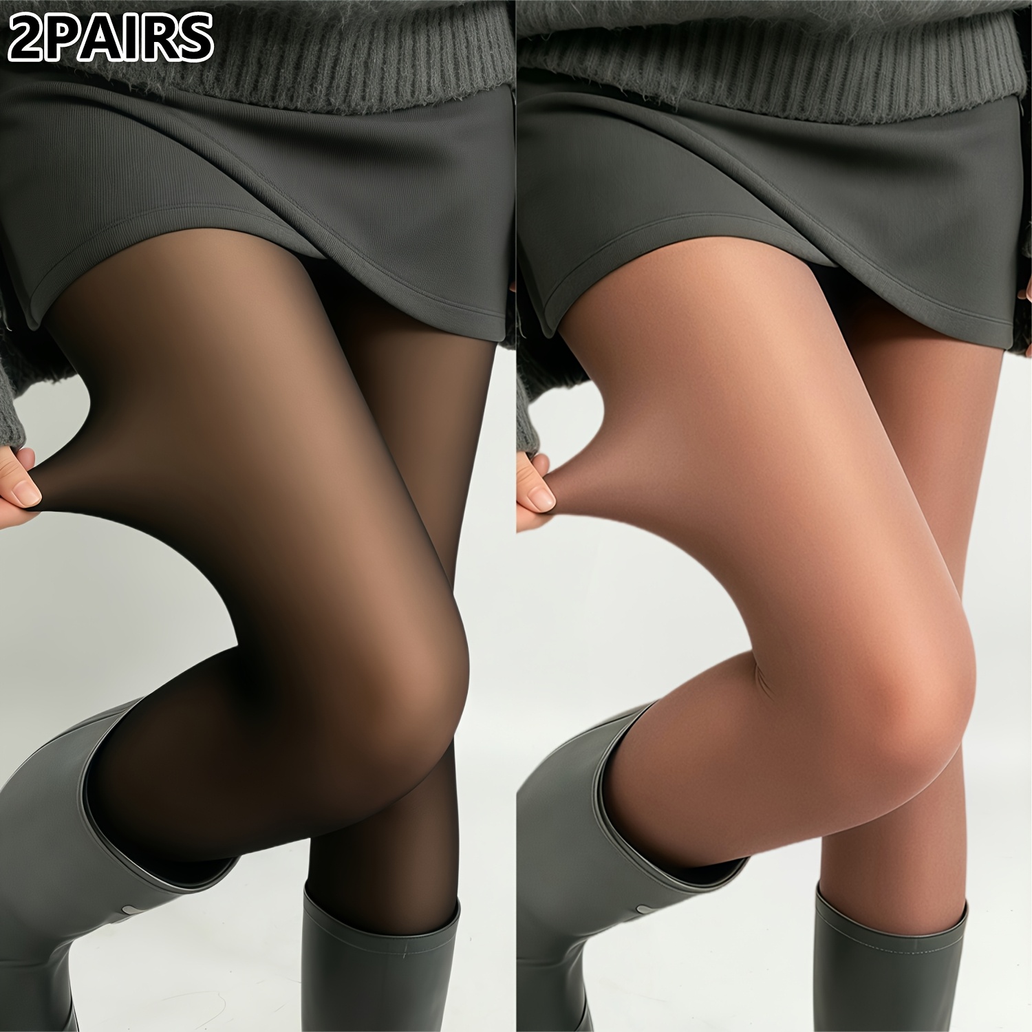 TEMU 2pcs Black And Brown Thickened Natural Sheer Women's Tights, Women's Autumn Winter Warm Sheer Tights, High-waist High-elastic Autumn Thick Warm