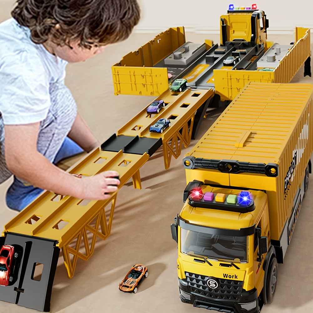 

Large Container Track Car - Contains 6 Cars, With Sound And Detachable Toys, Suitable For Children Aged 3 Years Old And Above, Christmas Halloween Gift (yellow)