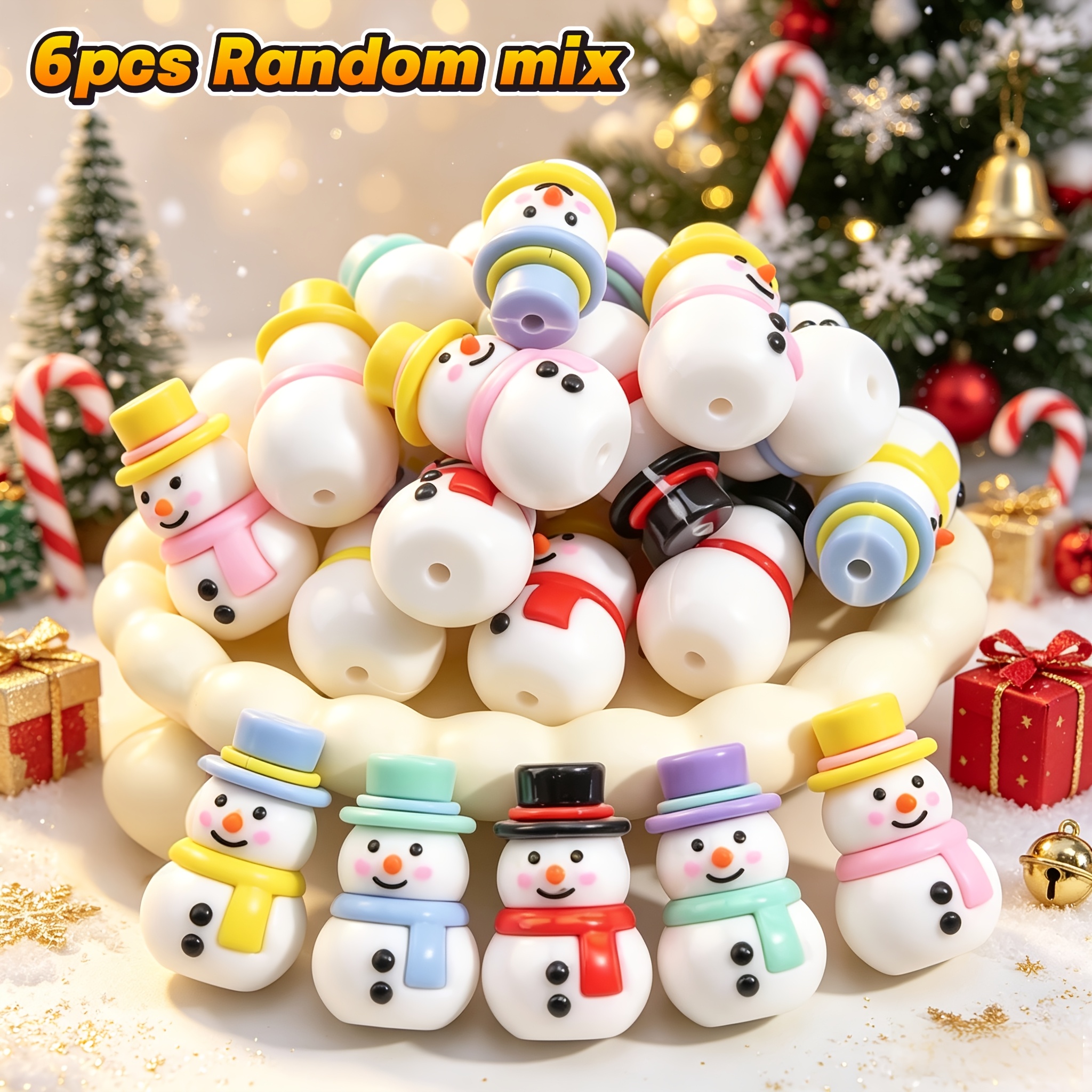 TEMU 6pcs 20X32Mm Perles de silicone 3D de neige mélangées aléatoirement, Perles décoratives, Convient pour cadeau de Noël