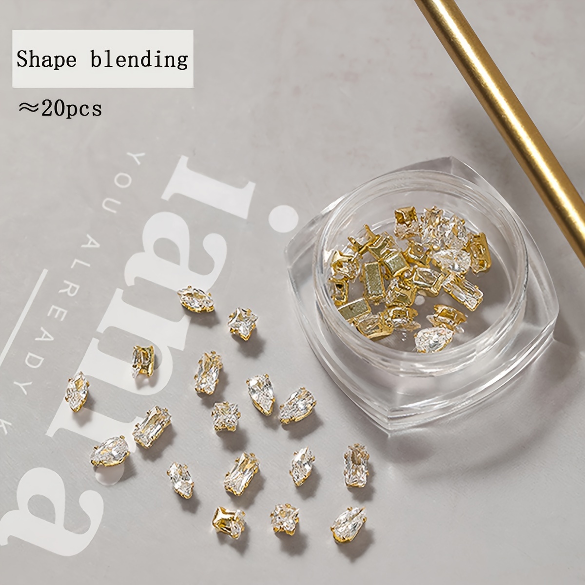 20pcs Japanese Nail Zirconia Drill Light Luxury Mini Nail Decoration Drill Sparkling Nail Drill Water Drop Rectangle Shape Mixed Pack