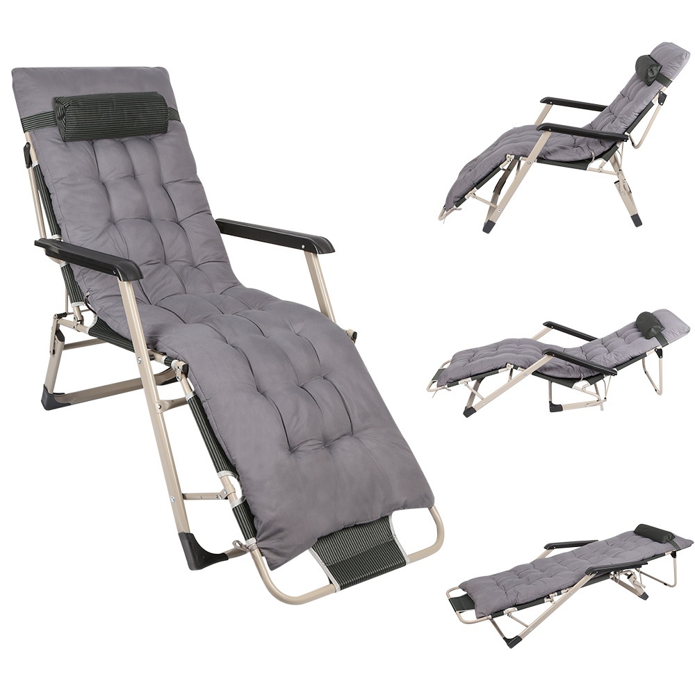 Image of Adjustable Reclining Chair That Requires No Assembly, Featuring An That Folds From 90° To 180°, Equipped With A Cup Holder And Padded , Suitable For Outdoor Use In Gardens And Patios