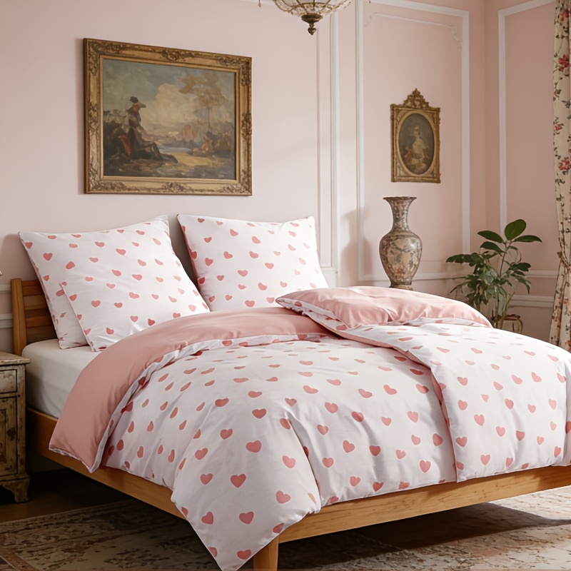 TEMU 4pcs Love Duvet Cover Set - 2 Quilt Cover Set 135*200cm With 2 Pillowcases 80x80cm, Twin Queen Duvet Cover Soft, Textured Fabric, Breathable &