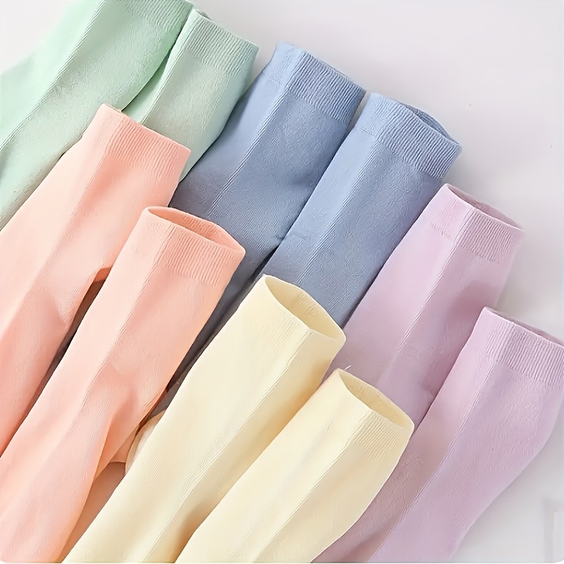 TEMU 5 Pairs Of Fashionable And Sexy Solid Color Socks - Super Soft And Breathable, Suitable For , Light Tone (pink, Purple, Yellow, Green, Blue)