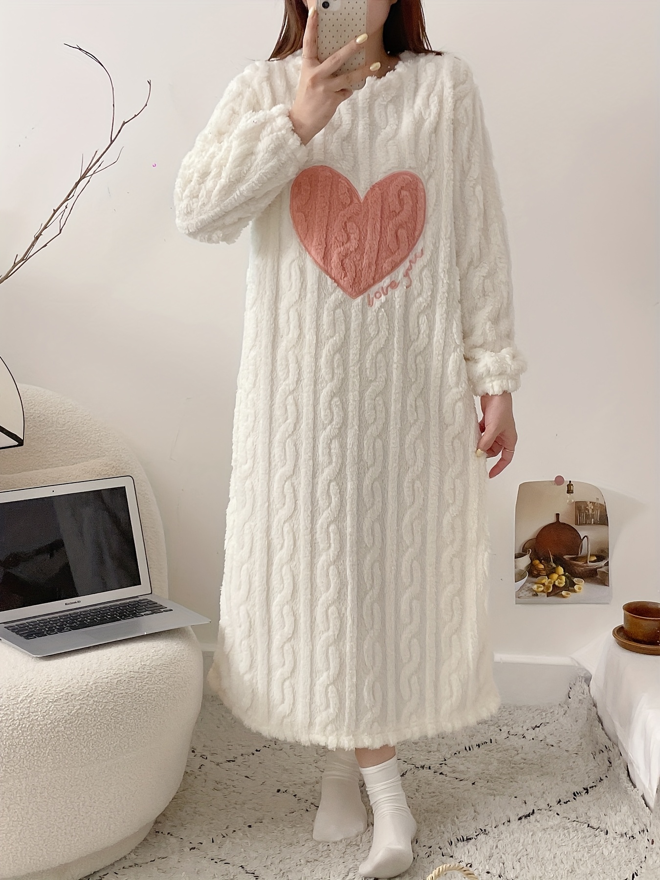 knee length dresses for ladies Printed Collared Neck Long Sleeve Lounge Dress Blush Pink / S main image 0