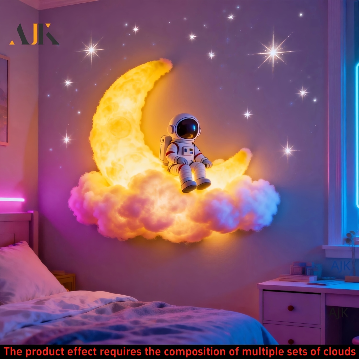 Astronaut Moon Decorative Light, RGB Thunder Cloud Light