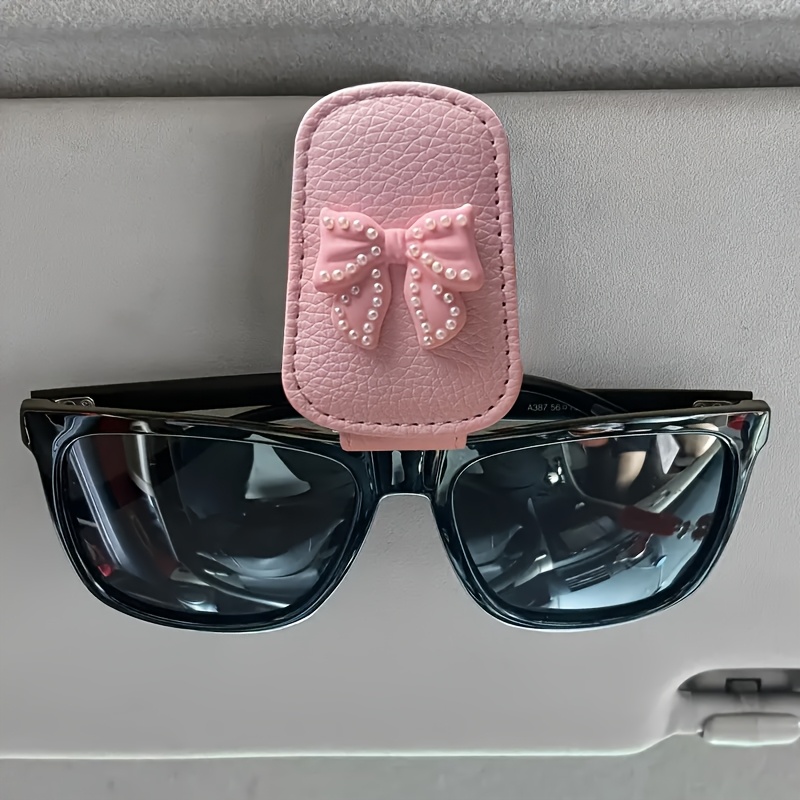TEMU Pink Three-dimensional Bowknot Fashion Glasses Holder, Car Sun Visor Eyeglass Clip, Suitable For Placing Bank Cards, Credit Cards, Membership