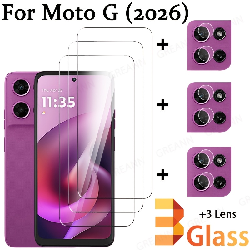 TEMU (3+3) pour Moto G (2026) d'écran à couverture complète pour Moto G (2026) Verre trempé pour Moto G (2026) Film pour objectif