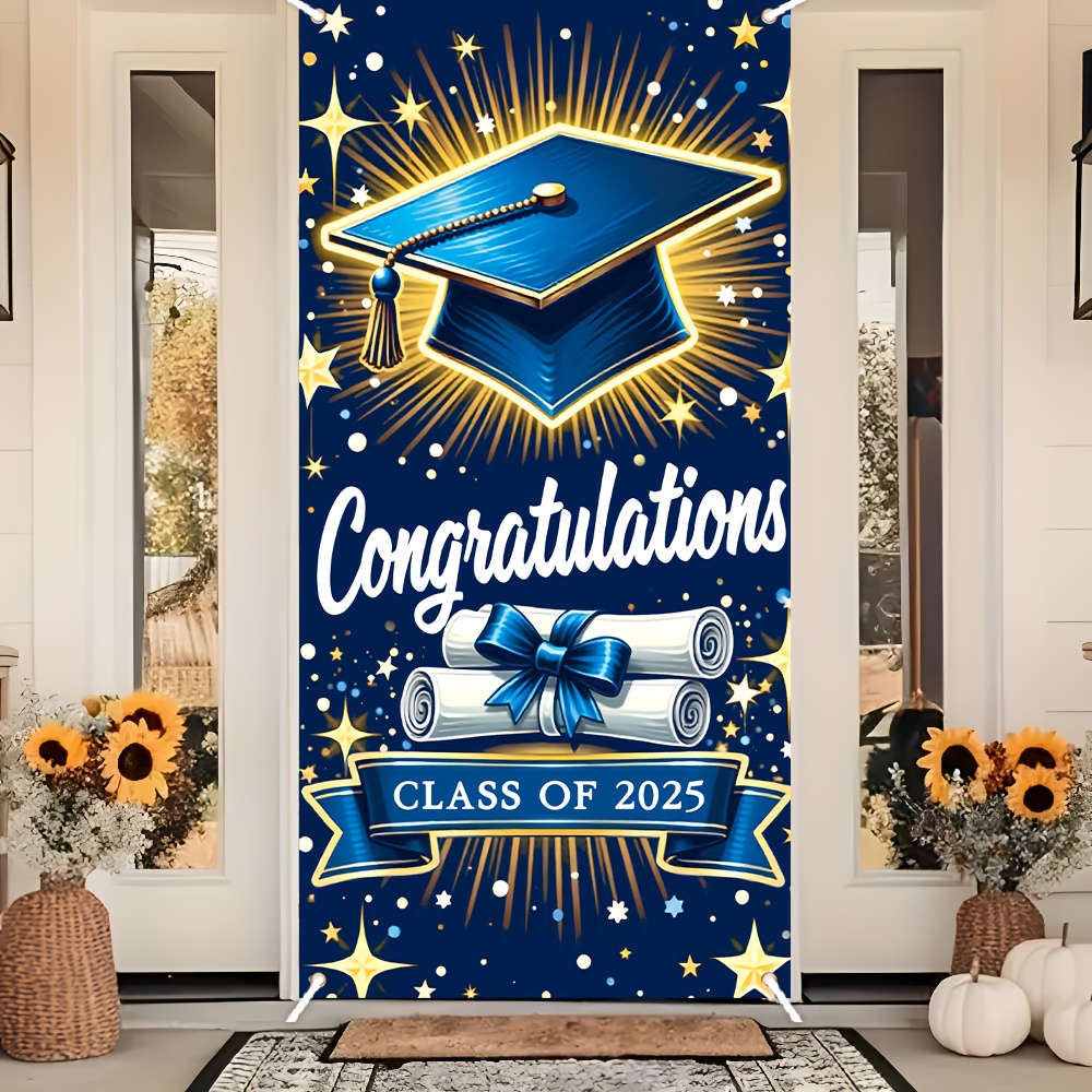 

1pc, Graduation Banner, 72.8x35.4 Inches, 2d Flat Polyester Door Flag, Indoor/outdoor Decor, No Electricity Needed, Multipurpose Room Entrance Decoration