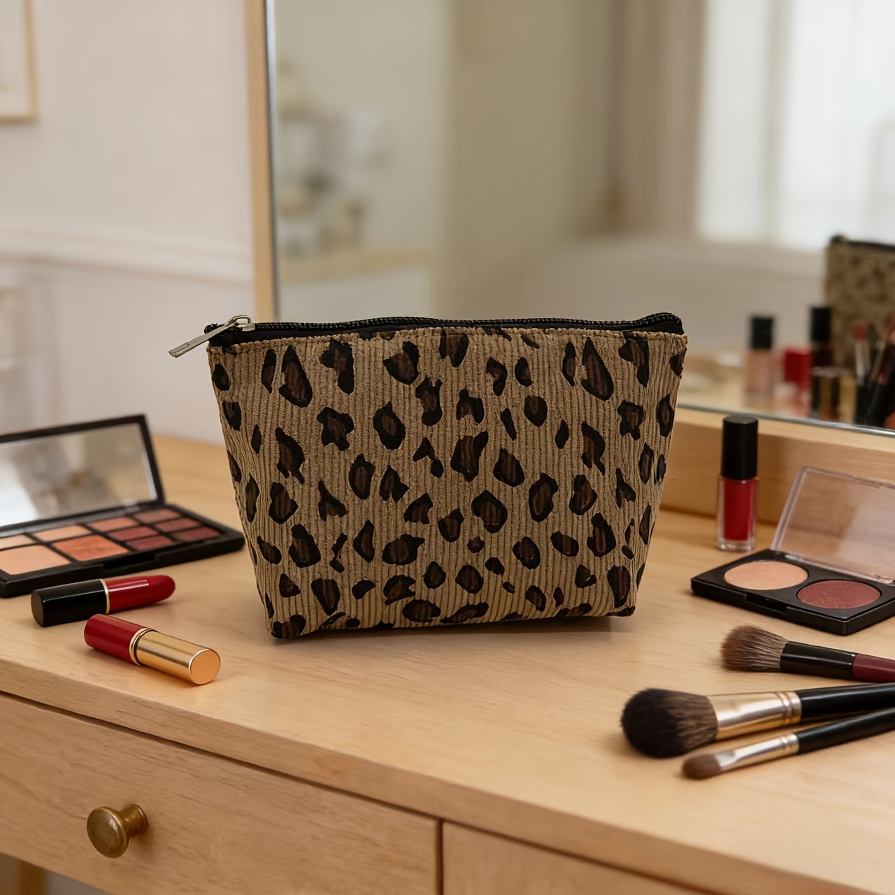 TEMU 1pc Women's Travel Makeup Bag Organizer. Trendy Leopard Print Storage Product, Multifunctional Portable Cosmetic Pouch, Makeup Storage Bag,