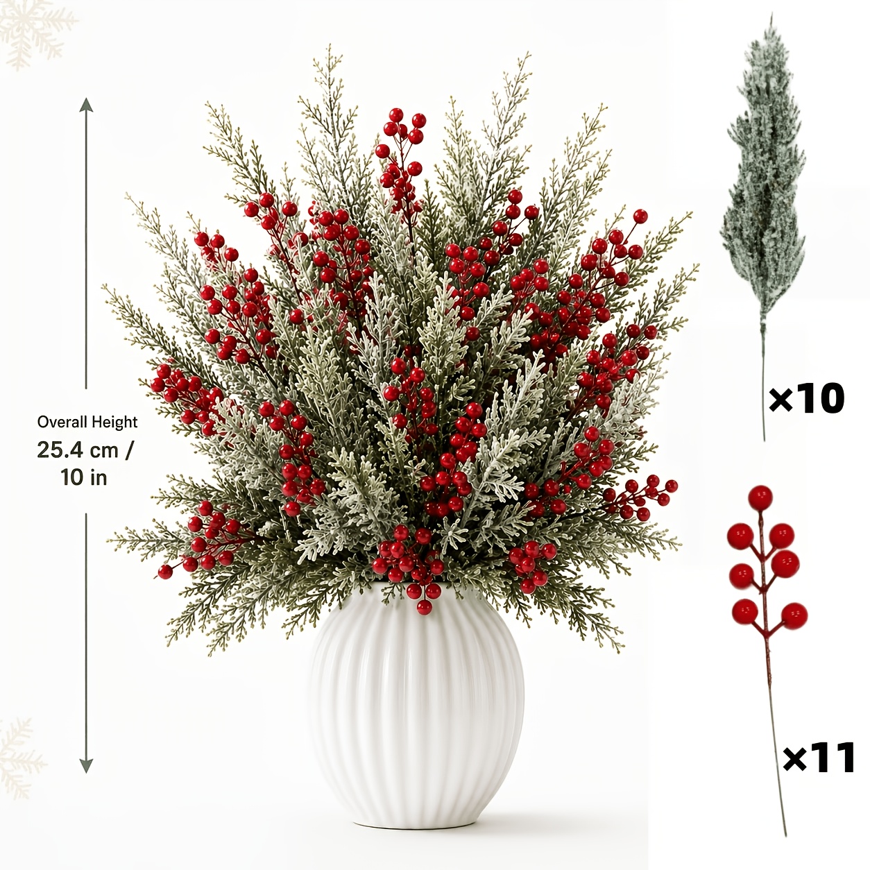 TEMU 21pcs Artificial Pine Branches With Red Berries, Suitable For Home Decor, Room Decor, Bedroom Decor, Living Room Decor, Fireplace Decor, Dining