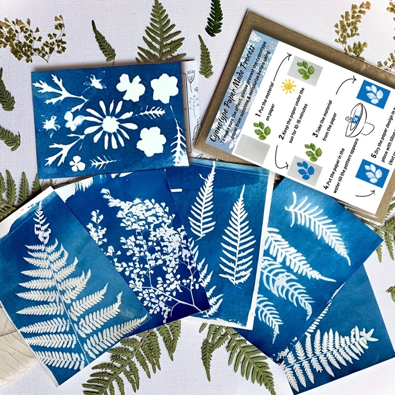 

12pcs Sun Print Paper Kit For Diy Crafts - Cyanotype Solar Art Printing Set In A4, A5, A6 Sizes - All-season, Suitable For Ages 14+ - Nature Inspired Blue Printing Papers For Creative Scrapbooking