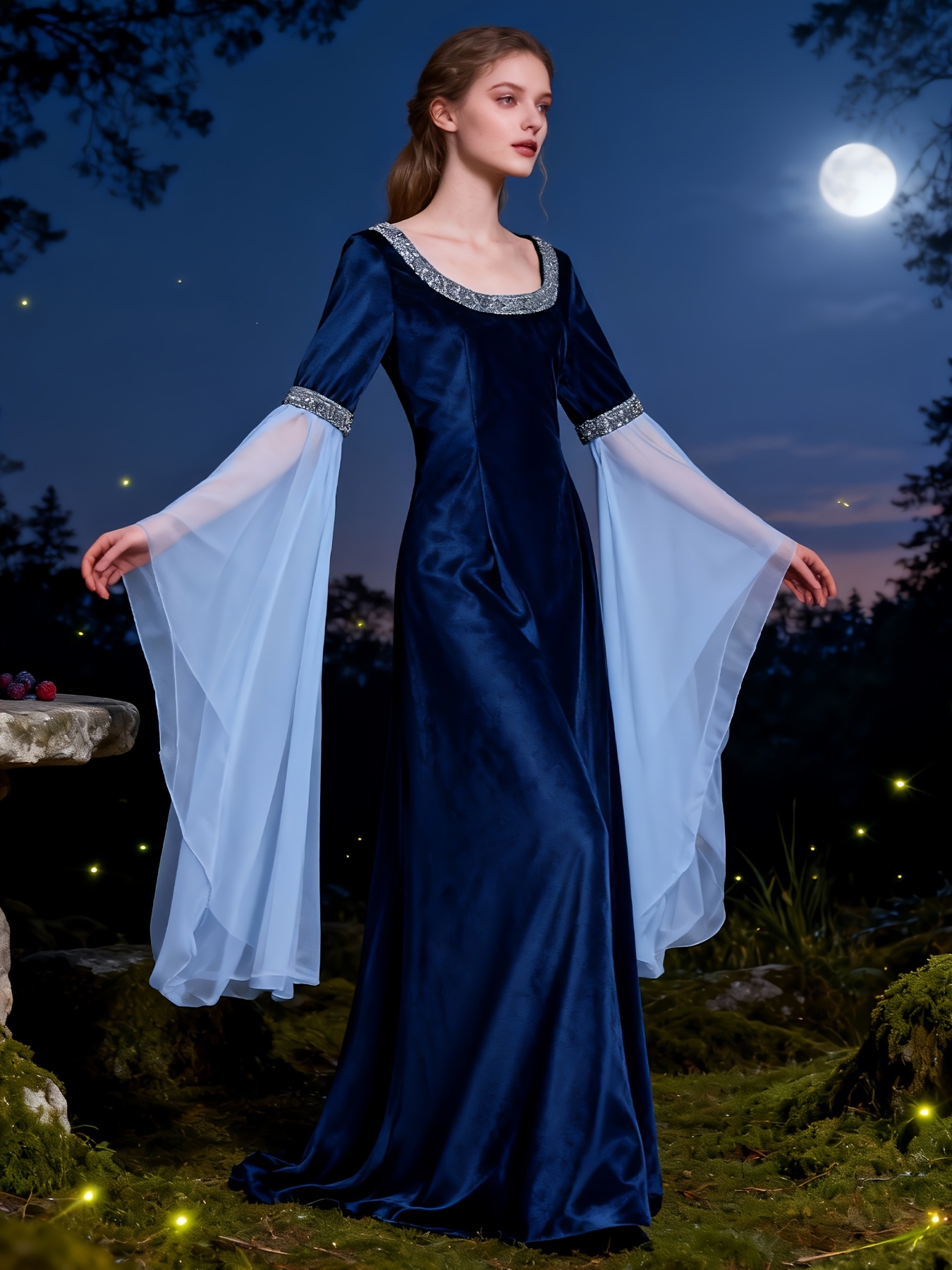 women elegant fairy costume dress bell sleeves lace paneling - Temu Kuwait