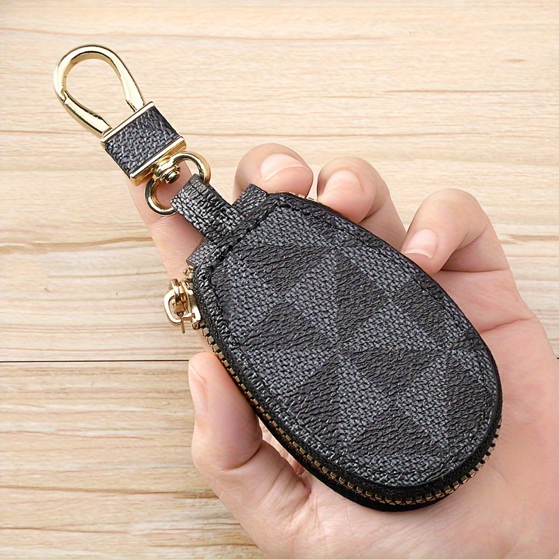 geometric keychain mini wallet leather zip key pouch multi purpose small coin purse 3 54 x 1 97 details 10