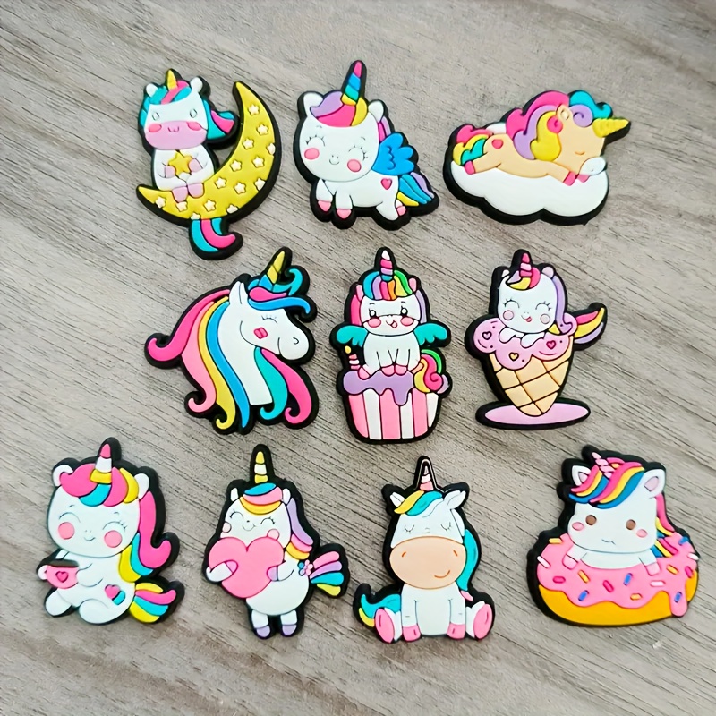 TEMU 10 Stylish Unicorn Shoe Accessories - Durable Pvc Sandals Decorations, , Bright Colors - An Interesting Gift Idea For Unicorn Fans, Offering Footwear, Bags And Clothing Items