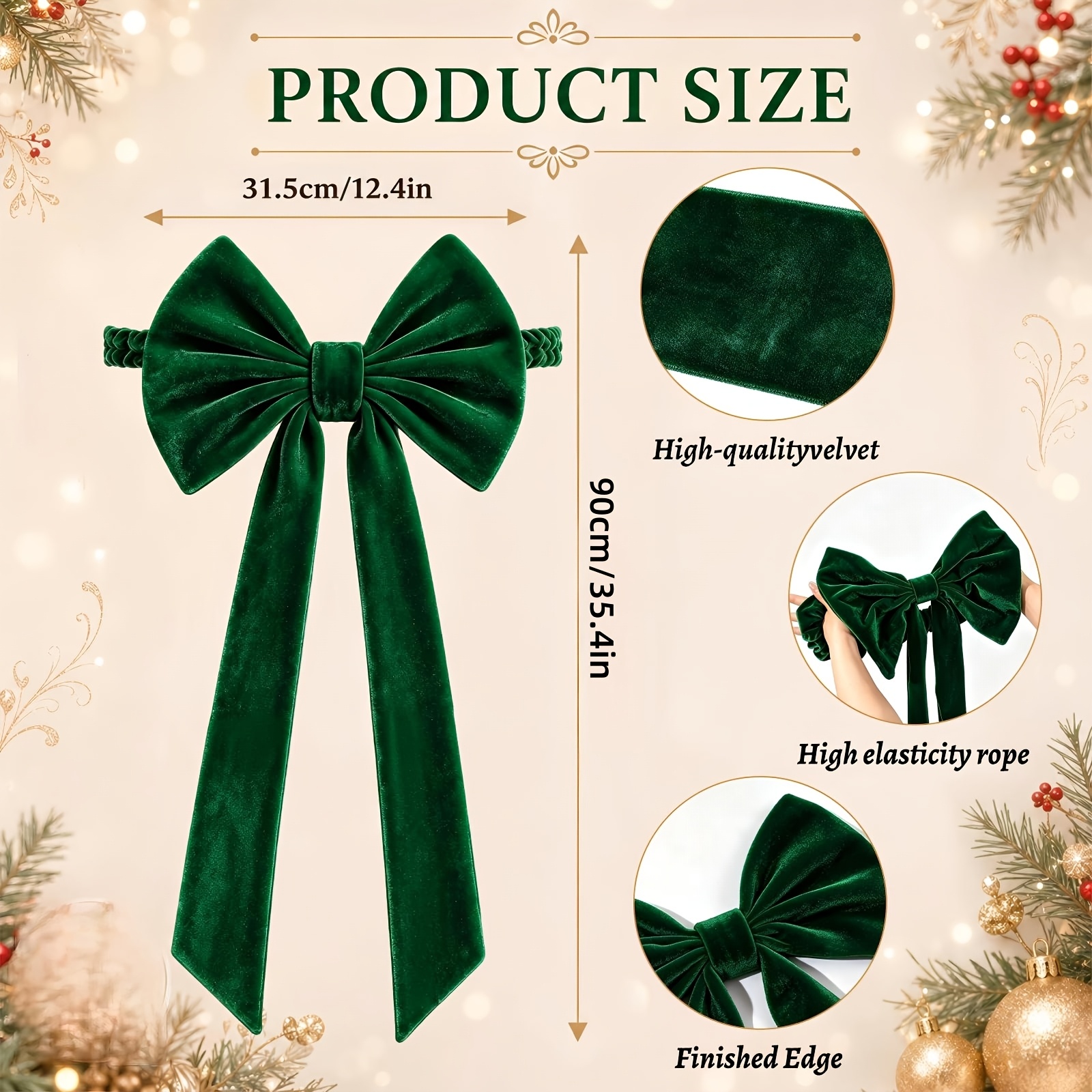 TEMU Christmas Chair Sashes Covers Bows Velvet Elastic Chair Home Decor 12 X 35 Inches Large Burgundy And Pink And Green Reusable For Xmas Universal