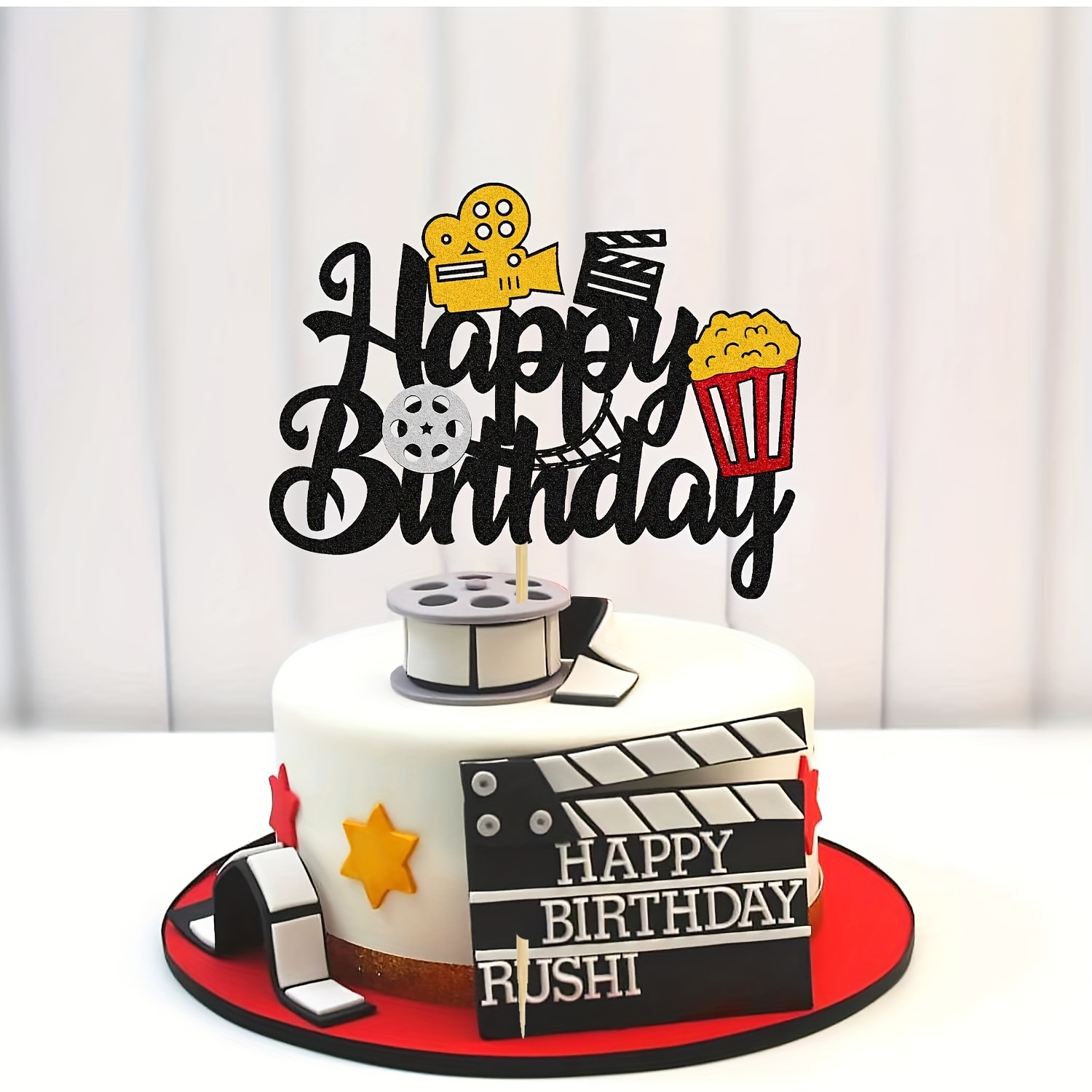 Kuchendekoration Happy Birthday Filmabend – Cupcake-Topper, Hollywood-Theme, Glitzerpapier
