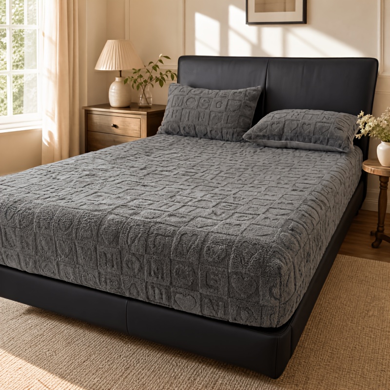 Solid Color Patterned Fleece Fitted Sheet Fabric Thickened Bedding & Cozy Machine Washable