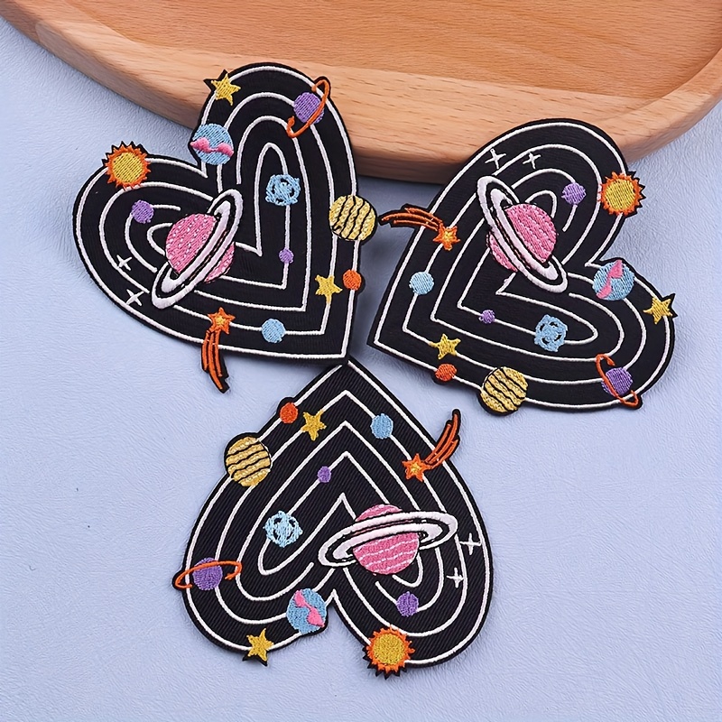 3pcs Planet Fusible Applique Heart Iron On Patches For Clothing Embroidered Patch Stickers