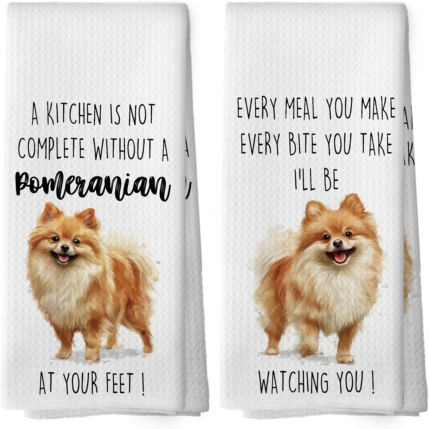 TEMU 2pcs Pomeranian Dog Kitchen Towels Suitable For Fun Pomeranian Tea Towels With " Meal ", Absorbent Dishcloths, Hand Wash Only Suitable For Dog