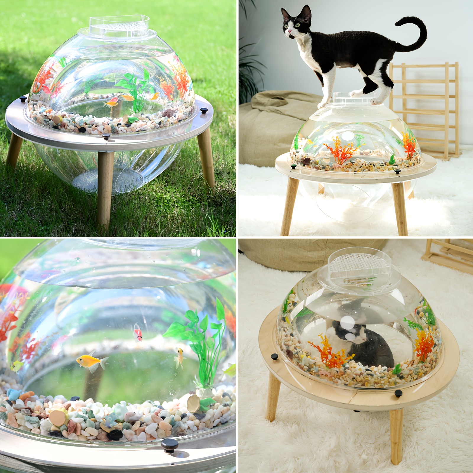 Cat House Aquarium Tank - Thick Toughened Fish Tank With Cat Viewing Space - Creative And Fun Habitat For Small Pets And Fish - Play And Rest Condo Fo