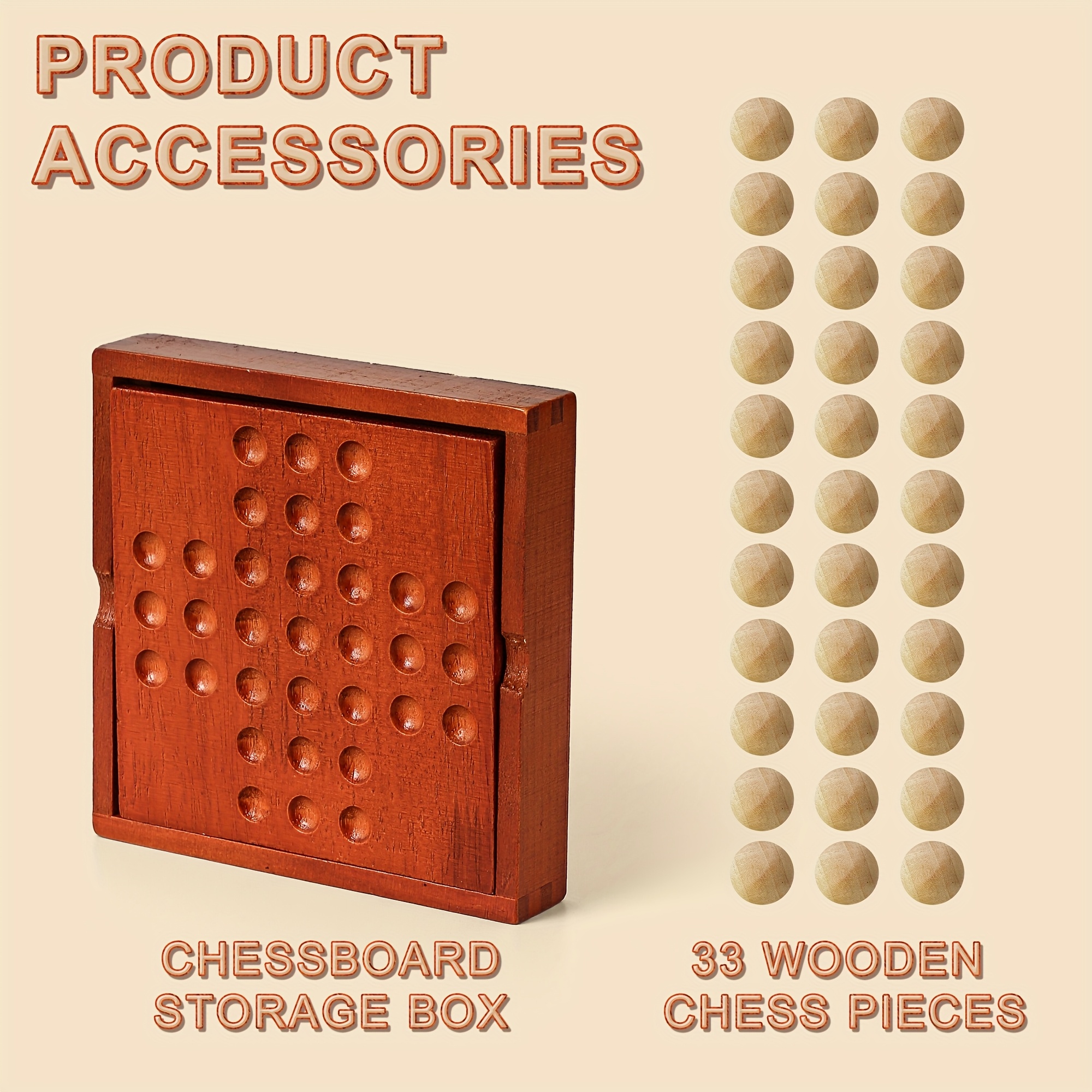 Aiuaza Wooden Independent Single Chess Educational Desktop Game Classical Peg Solitaire Single Chess Toy