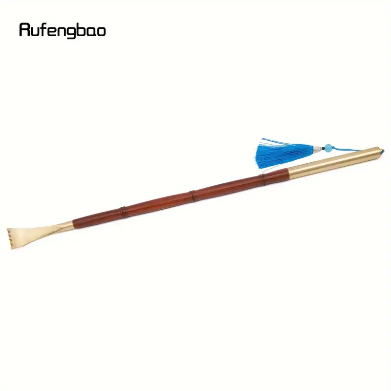 wooden scratcher back massager ergonomic handle with blue ribbon smooth curved design for reach areas durable red golden for personal use tool selfmassage aid elegant personal care polished wood durable wood craft wood home relaxation Product details 6