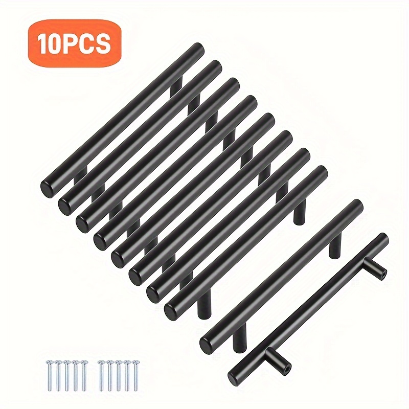 Image of 10pcs Stainless Steel Cabinet Handles - Sleek, Modern Kitchen Drawer Pulls With Screws, Brushed For Furniture & Cupboards, Kitchen Cabinets