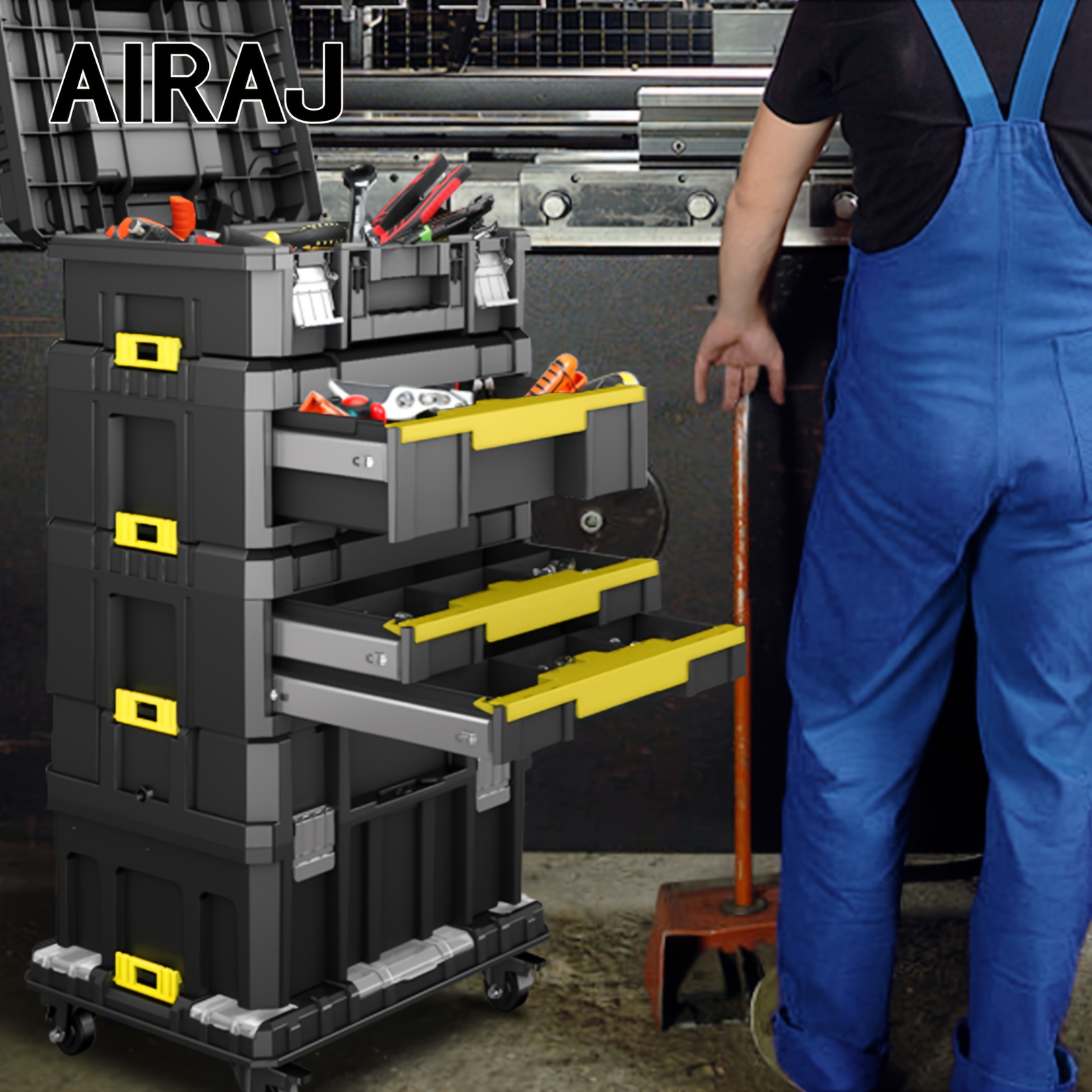   Large Capacity Heavy-Duty Stackable Storage Toolbox with Rolling Wheels & 4-Sided Access - Heavy-Duty Thick PP Plastic Construction, Durable Single-Layer Tool Organizer with Labelled Compartments for Garage, Workshop, Home Repairs (Space-Saving Design, Compatible with R-55S-C/R-55S-G Models), Workshop Organization,  , Sturdy Construction, Professional Mechanics, DIY Enthusiasts