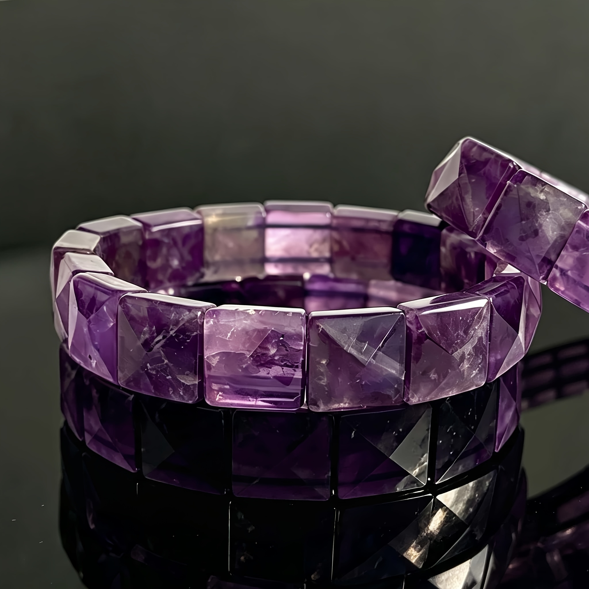 TEMU 1pc Natural Amethyst Square Pyramid Hand Sign, Authentic, Dark Purple And Luxury Amethyst Bracelet, Birthstone, Unisex, Fashionable Retro Style