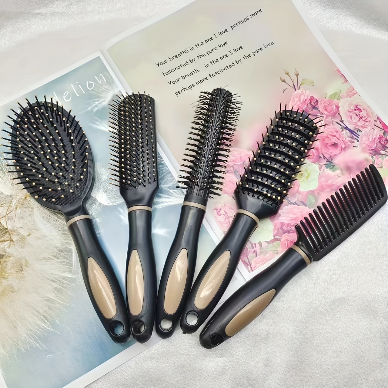 TEMU 5pcs Anti-static Hair Brush Set, Suitable For All Hair Types, , Hair Care, Styling Brush, Hair Brushes, Hair Brushes For Women, Hair Brushes For
