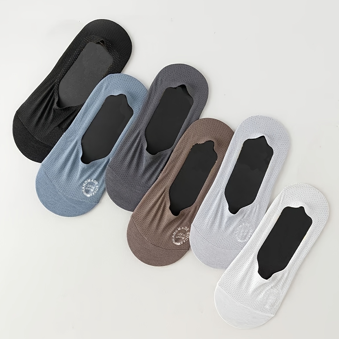 TEMU 6 Pairs Men's Summer Solid Thin Boat Socks, Cooling Fabric With Mesh Breathable Design, Silicone Anti-slip And Heel Summer Socks