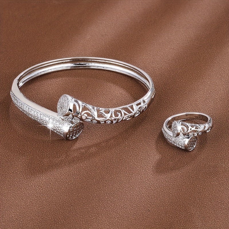 Vintage Geometric Zirconia Bracelet and Ring Set