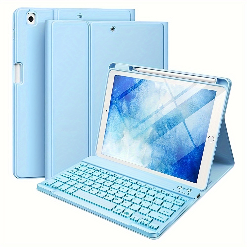 

9th/8th/7th Generation Case With Keyboard 10.2 Inch - 7 Colors Backlit Wireless Detachable Folio Keyboard Cover With Pencil Holder For Pro 10.5"/ Air 3rd Gen (sky Blue)