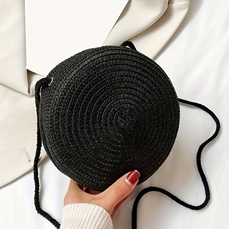 item picture women woven beach round straw crossbody bag cute rattan handmade knitted candy color shoulder bag